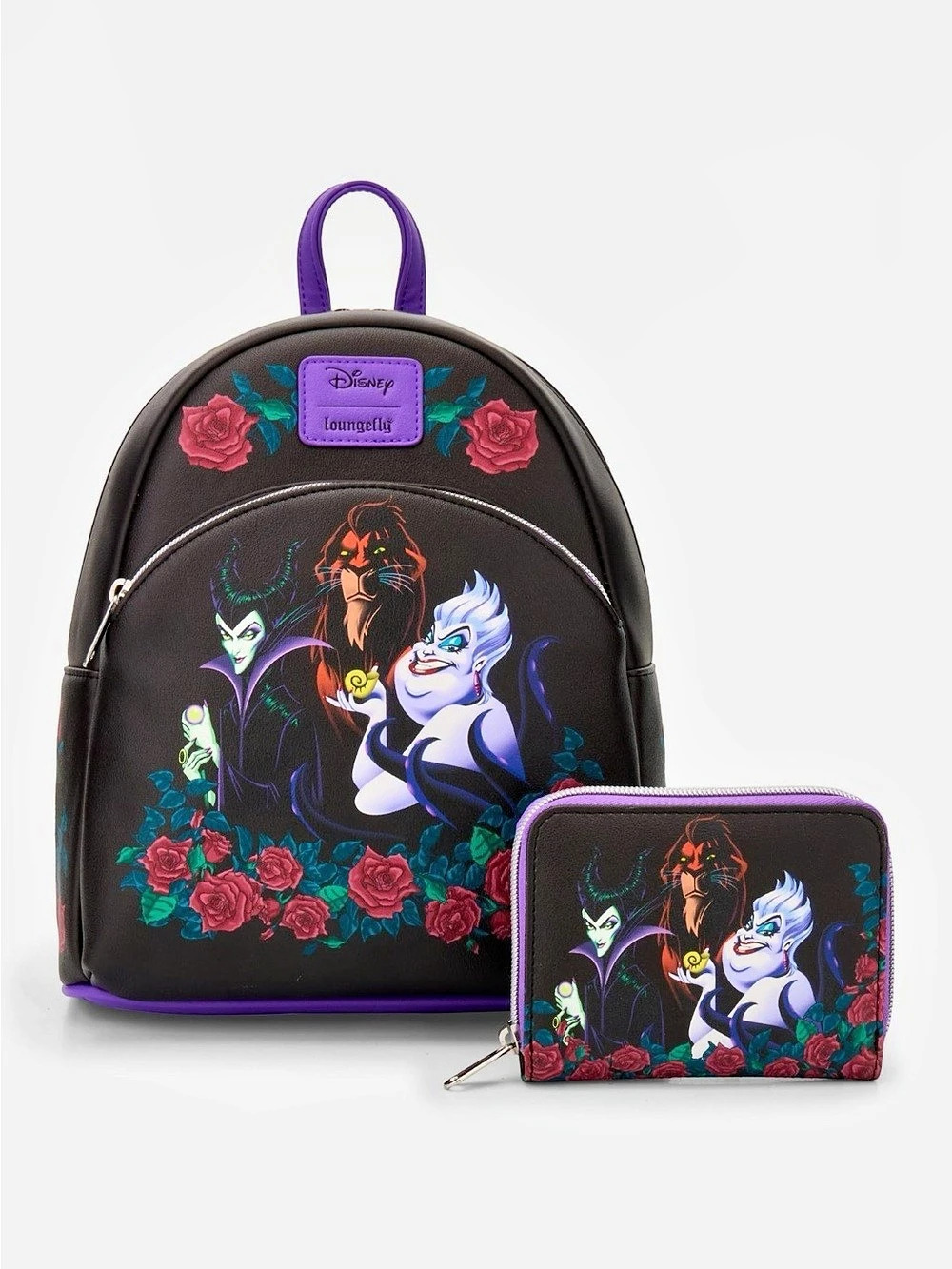 Loungefly Disney Villains Trio Roses Mini Backpack & Wallet NWT